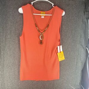 Ruby Rd. Coral Tank Top with Necklace